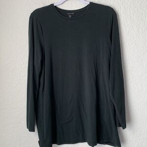 Eileen Fisher Crew Neck Dark Green Long Sleeve Stretch Tunic Size M